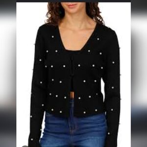Madden Girl Black Pearl-Embellished Women's Sweater Size Small